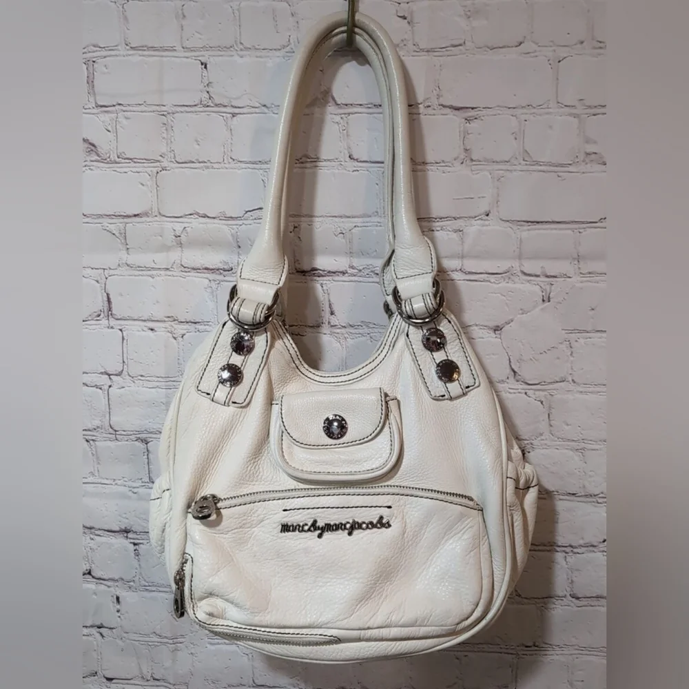Marc by Marc Jacobs White Leather Soft Shot Large Hobo
